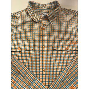 Heybo Outdoors Men's Long Sleeve Button Up Shirt Orange Sz Large Roll Up Sleeves
